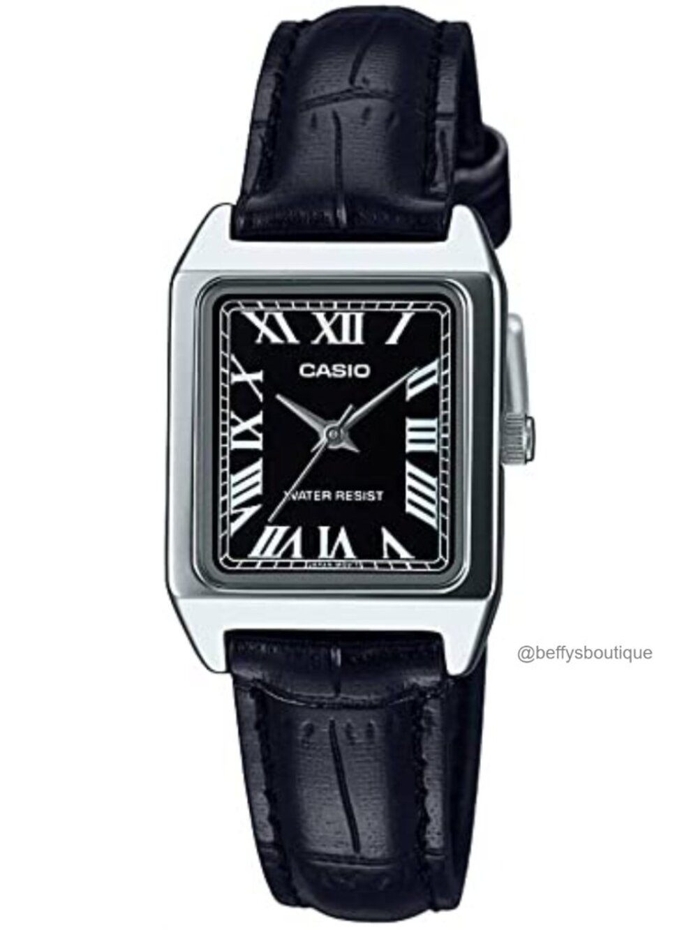 Casio Dress Watch Rectangular Leather Strap Roman Numerals Black Dial